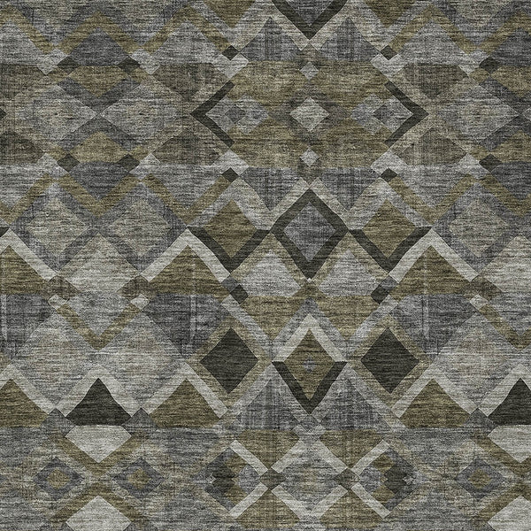 Homeroots 3' Stylish Brown Gray Tan Geometric Washable Area Rug For Indoor Outdoor Spaces, Durable & Chic 8' X 10' Polyester 603242