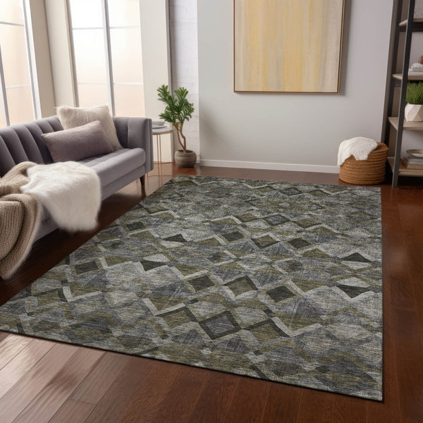 Homeroots 3' Stylish Brown Gray Tan Geometric Washable Area Rug For Indoor Outdoor Spaces, Durable & Chic 8' X 10' Polyester 603242