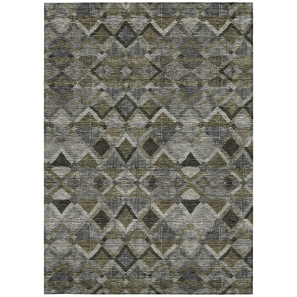 Homeroots 3' Stylish Brown Gray Tan Geometric Washable Area Rug For Indoor Outdoor Spaces, Durable & Chic 9' X 12' Polyester 603243