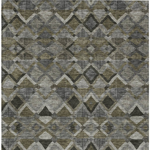 Homeroots 3' Stylish Brown Gray Tan Geometric Washable Area Rug For Indoor Outdoor Spaces, Durable & Chic 9' X 12' Polyester 603243