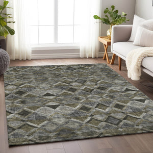 Homeroots 3' Stylish Brown Gray Tan Geometric Washable Area Rug For Indoor Outdoor Spaces, Durable & Chic 9' X 12' Polyester 603243