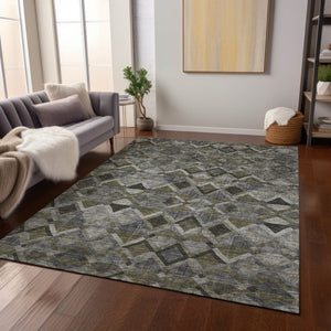 Homeroots 3' Stylish Brown Gray Tan Geometric Washable Area Rug For Indoor Outdoor Spaces, Durable & Chic 9' X 12' Polyester 603243