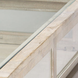 Homeroots 44" Off White Clear & Gold Storage Coffee Table With Rustic Shadowbox Design & Drawers For Living Rooms   603246