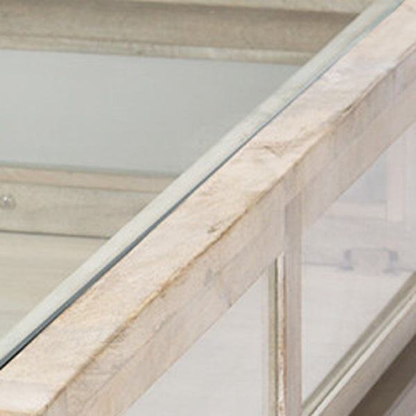 Homeroots 44" Off White Clear & Gold Storage Coffee Table With Rustic Shadowbox Design & Drawers For Living Rooms   603246