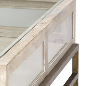 Homeroots 44" Off White Clear & Gold Storage Coffee Table With Rustic Shadowbox Design & Drawers For Living Rooms   603246