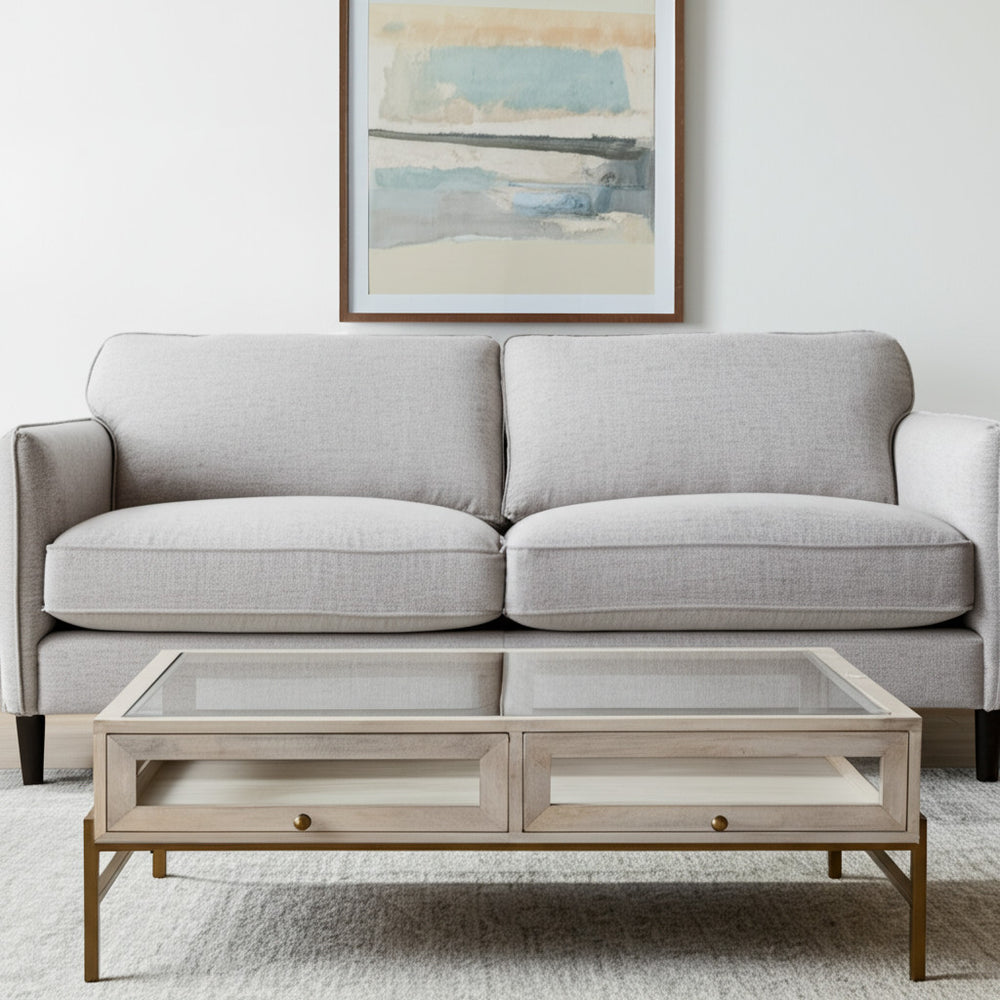 Homeroots 44" Off White Clear & Gold Storage Coffee Table With Rustic Shadowbox Design & Drawers For Living Rooms   603246