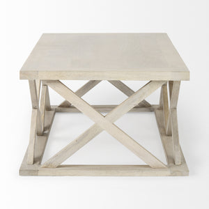 Homeroots 48" Off White Solid Wood Distressed Coffee Table With Geometric Base – Rustic Elegance For Any Room   603247