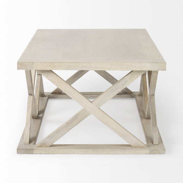 Homeroots 48" Off White Solid Wood Distressed Coffee Table With Geometric Base – Rustic Elegance For Any Room   603247