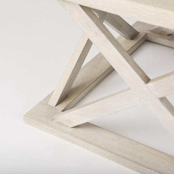 Homeroots 48" Off White Solid Wood Distressed Coffee Table With Geometric Base – Rustic Elegance For Any Room   603247