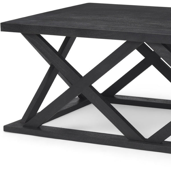Homeroots 48" Black Solid Wood Coffee Table With Geometric Lattice Base - Stylish Accent For Any Living Room   603248