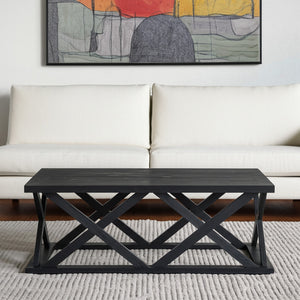 Homeroots 48" Black Solid Wood Coffee Table With Geometric Lattice Base - Stylish Accent For Any Living Room   603248