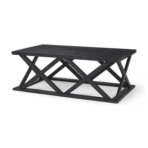 HomeRoots 48" Black Solid Wood Coffee Table with Geometric Lattice Base – Stylish Centerpiece for Any Room 603248