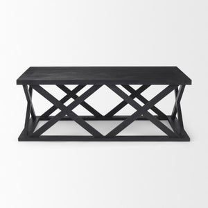 Homeroots 48" Black Solid Wood Coffee Table With Geometric Lattice Base - Stylish Accent For Any Living Room   603248