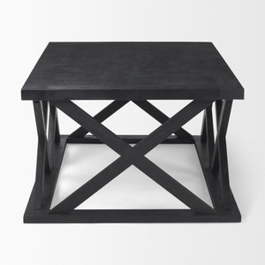 Homeroots 48" Black Solid Wood Coffee Table With Geometric Lattice Base - Stylish Accent For Any Living Room   603248