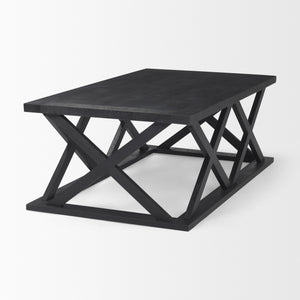 Homeroots 48" Black Solid Wood Coffee Table With Geometric Lattice Base - Stylish Accent For Any Living Room   603248