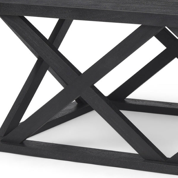 Homeroots 48" Black Solid Wood Coffee Table With Geometric Lattice Base - Stylish Accent For Any Living Room   603248