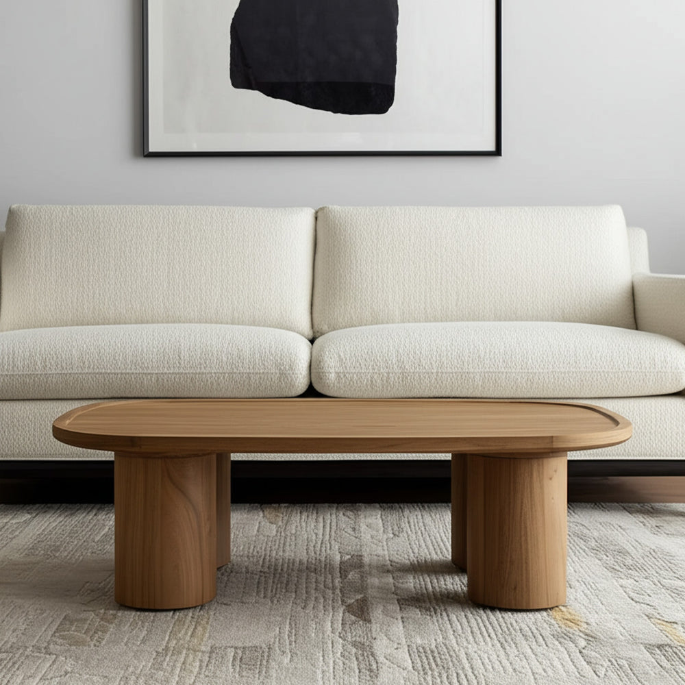 Homeroots 55" Natural Solid Wood Oval Coffee Table - Scandinavian Minimalist Design For Modern Living Rooms   603250