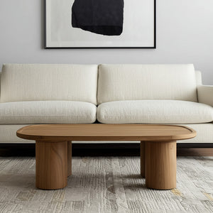 Homeroots 55" Natural Solid Wood Oval Coffee Table - Scandinavian Minimalist Design For Modern Living Rooms   603250