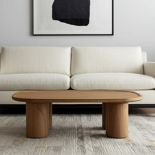 Homeroots 55" Natural Solid Wood Oval Coffee Table - Scandinavian Minimalist Design For Modern Living Rooms   603250
