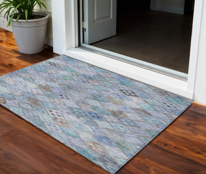 Homeroots 3' Geometric Blue Purple And Gray Washable Area Rug For Indoor And Outdoor Spaces, Durable Design 3' X 5' Polyester 603251