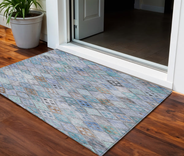 Homeroots 3' Geometric Blue Purple And Gray Washable Area Rug For Indoor And Outdoor Spaces, Durable Design 3' X 5' Polyester 603251