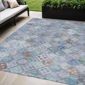 Homeroots 3' Geometric Blue Purple And Gray Washable Area Rug For Indoor And Outdoor Spaces, Durable Design 5' X 8' Polyester 603252
