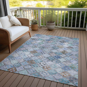 Homeroots 3' Geometric Blue Purple And Gray Washable Area Rug For Indoor And Outdoor Spaces, Durable Design 5' X 8' Polyester 603252