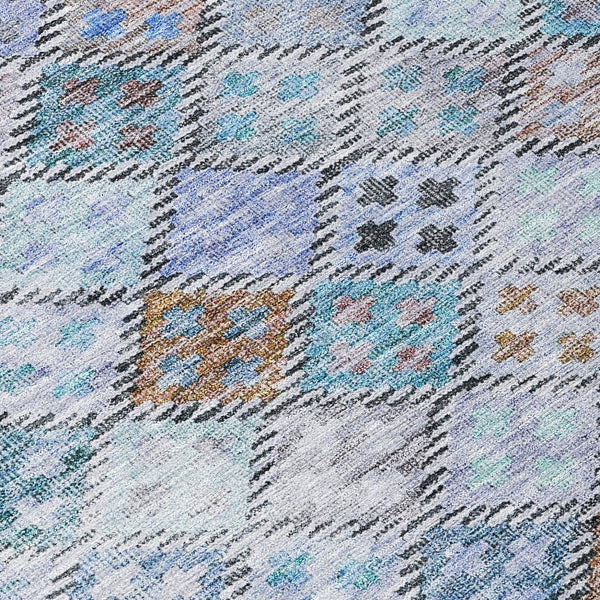 Homeroots 3' Geometric Blue Purple And Gray Washable Area Rug For Indoor And Outdoor Spaces, Durable Design 5' X 8' Polyester 603252