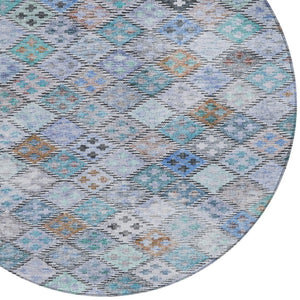 Homeroots 3' Geometric Blue Purple And Gray Washable Area Rug For Indoor And Outdoor Spaces, Durable Design 8' Round Polyester 603253
