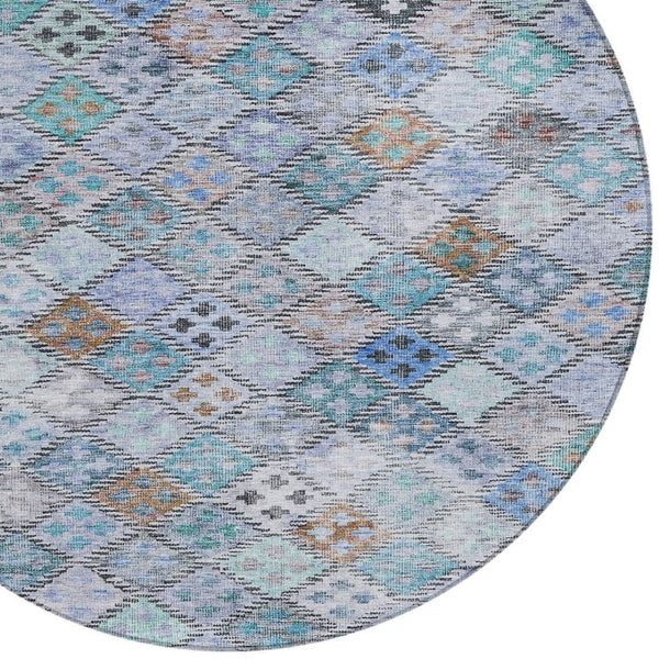 Homeroots 3' Geometric Blue Purple And Gray Washable Area Rug For Indoor And Outdoor Spaces, Durable Design 8' Round Polyester 603253