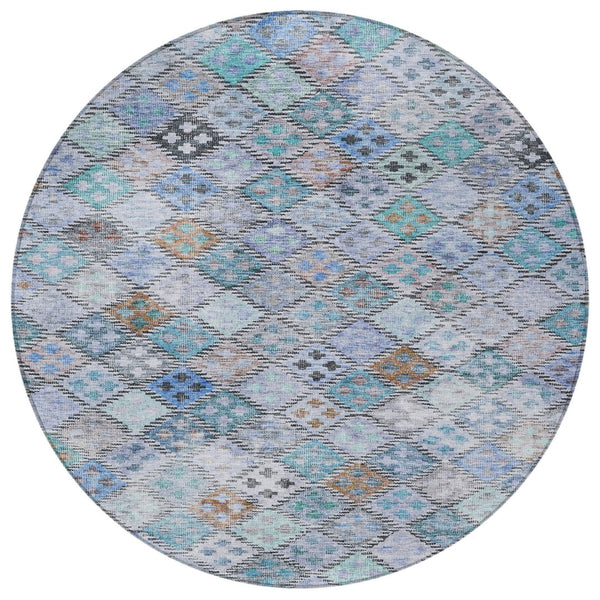 Homeroots 3' Geometric Blue Purple And Gray Washable Area Rug For Indoor And Outdoor Spaces, Durable Design 8' Round Polyester 603253