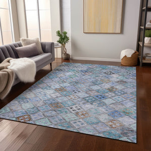 Homeroots 3' Geometric Blue Purple And Gray Washable Area Rug For Indoor And Outdoor Spaces, Durable Design 9' X 12' Polyester 603255