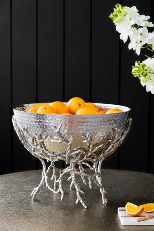English Elm 14.2x14.2x10.8" Silver Aluminum Bowl Organic Twig Stand Sculptural Nickel Centerpiece W2078P489710