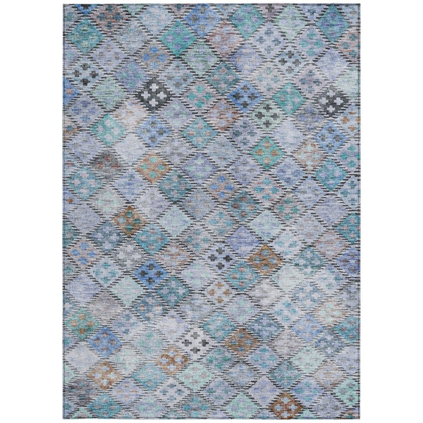 Homeroots 3' Geometric Blue Purple And Gray Washable Area Rug For Indoor And Outdoor Spaces, Durable Design 10' X 14' Polyester 603256