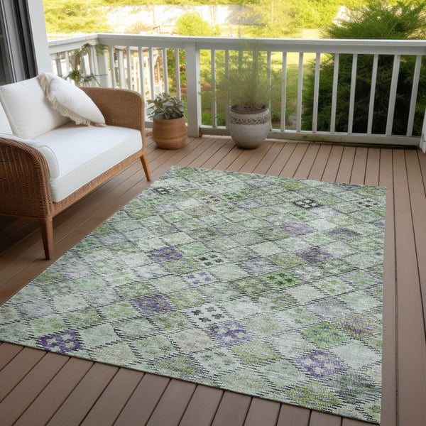 Homeroots 3' Geometric Blue Purple And Gray Washable Area Rug For Indoor And Outdoor Spaces, Durable Design 3' X 5' Polyester 603257