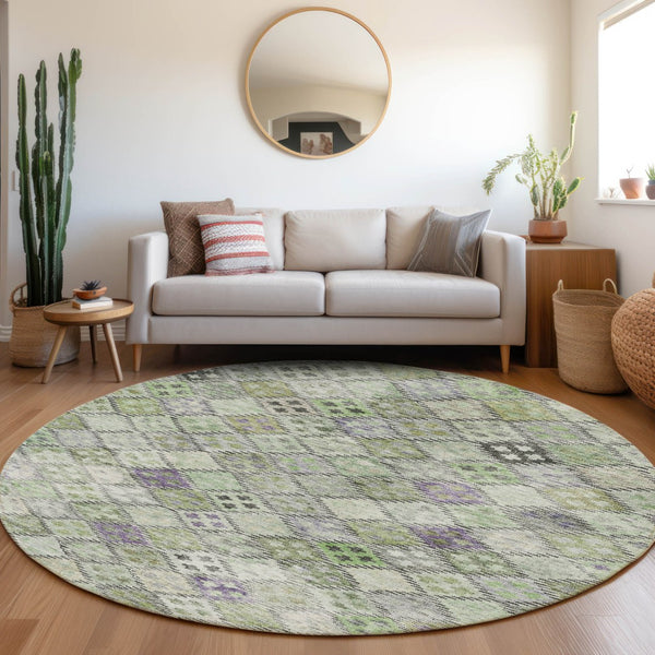 Homeroots 3' Geometric Blue Purple And Gray Washable Area Rug For Indoor And Outdoor Spaces, Durable Design 8' Round Polyester 603259