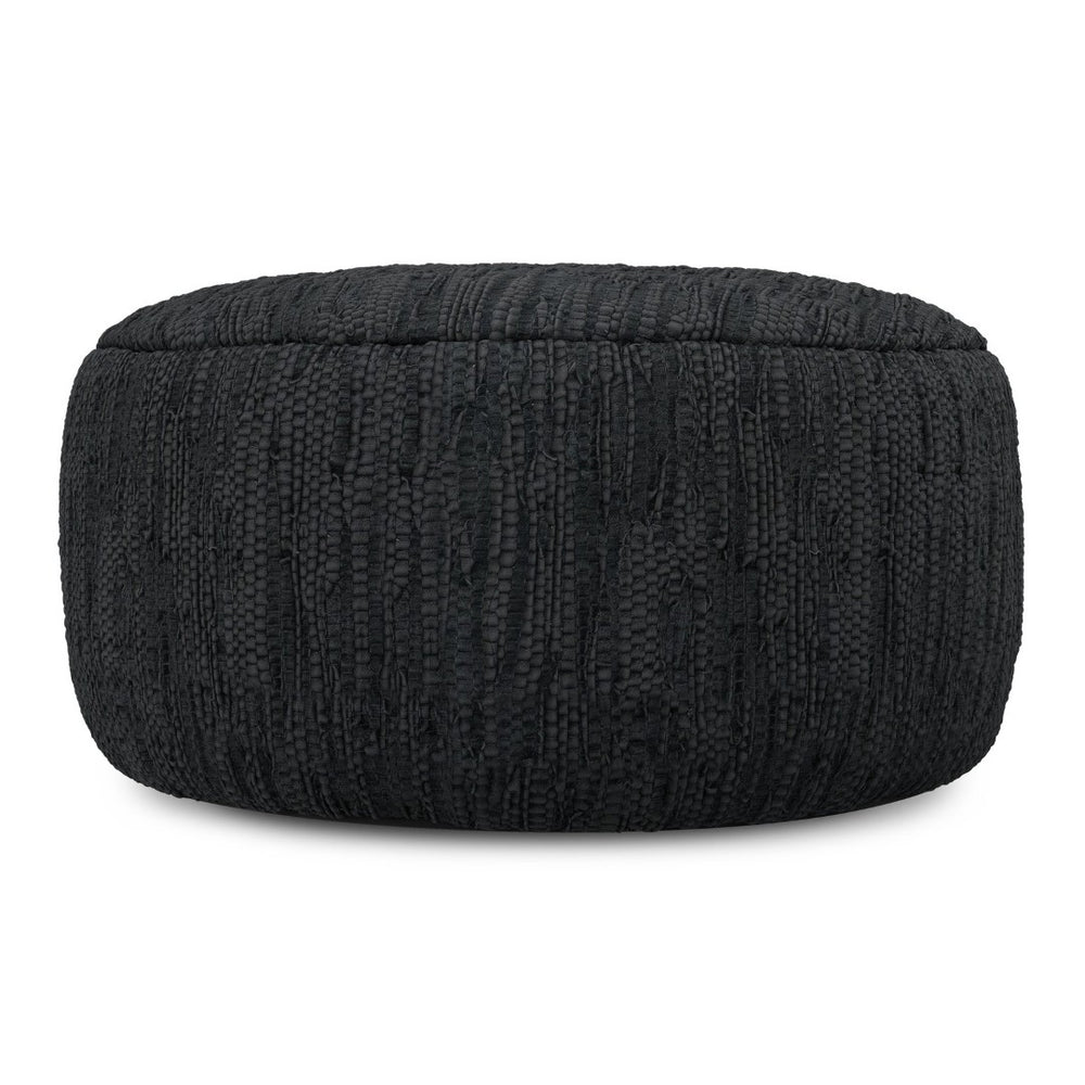 English Elm Fredrik Round Buffalo Leather Pouf Bohemian Footrest or Extra Seat for Living Room B136P427588