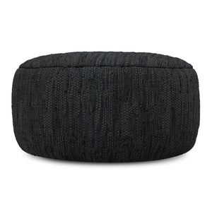 English Elm Fredrik Round Buffalo Leather Pouf Bohemian Footrest or Extra Seat for Living Room B136P427588