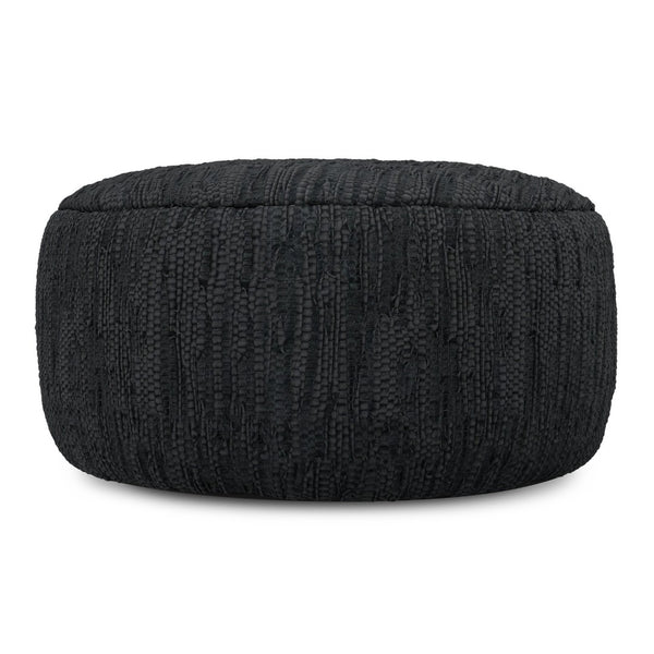 English Elm Fredrik Round Buffalo Leather Pouf Bohemian Footrest or Extra Seat for Living Room B136P427588