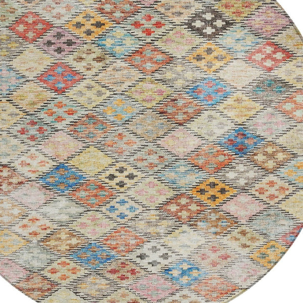 Homeroots 3' Geometric Blue Purple And Gray Washable Area Rug For Indoor And Outdoor Spaces, Durable Design 8' Round Polyester 603283