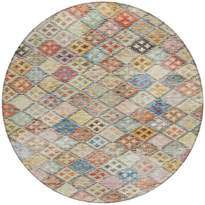 Homeroots 3' Geometric Blue Purple And Gray Washable Area Rug For Indoor And Outdoor Spaces, Durable Design 8' Round Polyester 603283