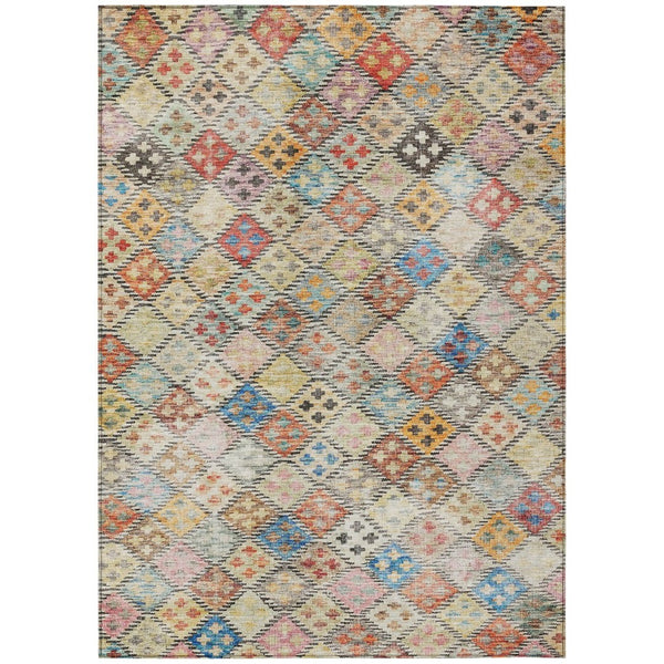 HomeRoots 9' X 12' Stylish Terra Cotta Beige and Teal Geometric Washable Area Rug for Indoor & Outdoor Use 603285