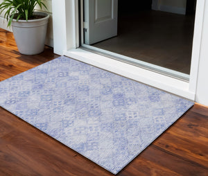 Homeroots 3' Geometric Blue Purple And Gray Washable Area Rug For Indoor And Outdoor Spaces, Durable Design 3' X 5' Polyester 603293
