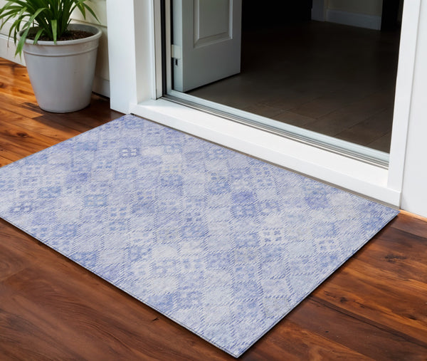 Homeroots 3' Geometric Blue Purple And Gray Washable Area Rug For Indoor And Outdoor Spaces, Durable Design 3' X 5' Polyester 603293