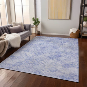 Homeroots 3' Geometric Blue Purple And Gray Washable Area Rug For Indoor And Outdoor Spaces, Durable Design 3' X 5' Polyester 603293