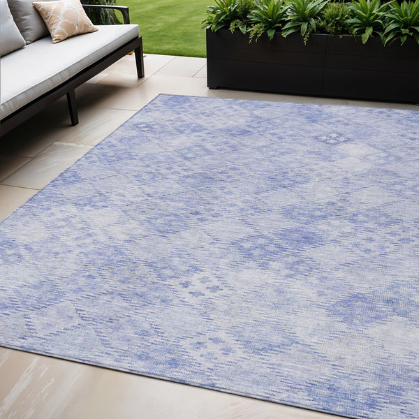 Homeroots 3' Geometric Blue Purple And Gray Washable Area Rug For Indoor And Outdoor Spaces, Durable Design 5' X 8' Polyester 603294