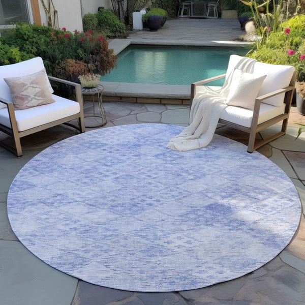 Homeroots 3' Geometric Blue Purple And Gray Washable Area Rug For Indoor And Outdoor Spaces, Durable Design 8' Round Polyester 603295