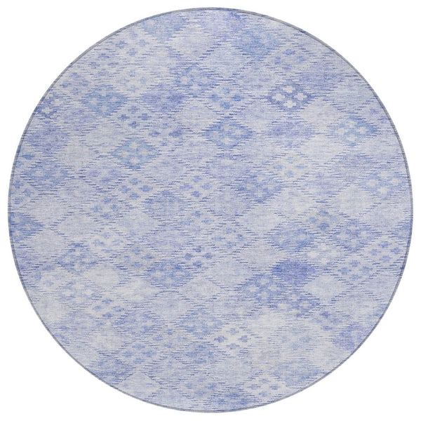 HomeRoots 5' Sky Blue and Ivory Geometric Area Rug - Stylish, Durable, Washable for Indoor and Outdoor Spaces 8' Round 603295