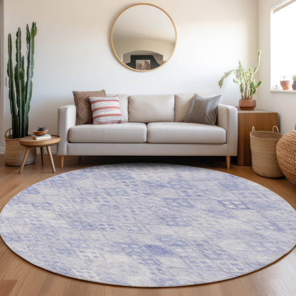 Homeroots 3' Geometric Blue Purple And Gray Washable Area Rug For Indoor And Outdoor Spaces, Durable Design 8' Round Polyester 603295