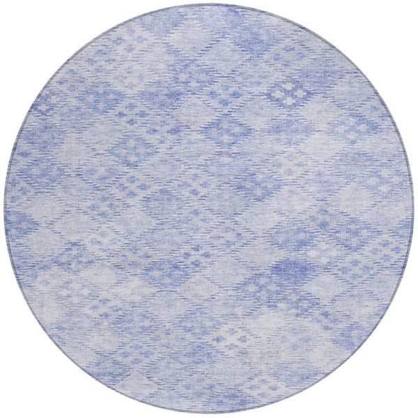Homeroots 3' Geometric Blue Purple And Gray Washable Area Rug For Indoor And Outdoor Spaces, Durable Design 8' Round Polyester 603295